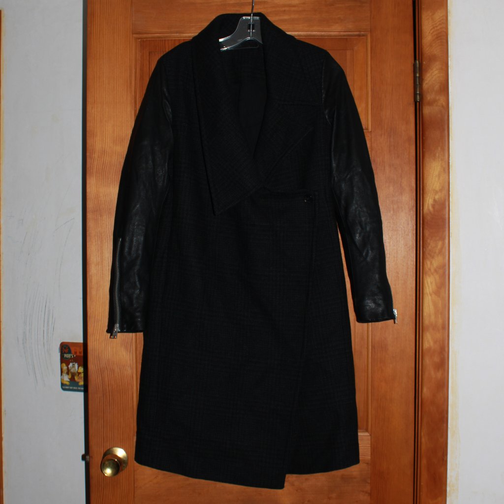 All Saints "Ellis" Checked Wool & Leather Coat